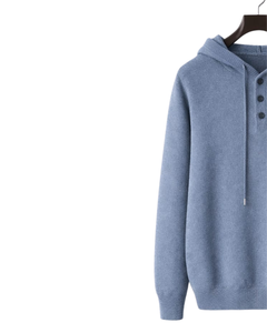 Sudadera con Capucha Personalizada para Hombre, Color Azul Claro, Tejido de Punto, Cierre de Tres Botones, Mezcla de Algodón Suave, Cálida para Invierno, Estilo Casual Urbano, OEM Personalizado - Product Image 3