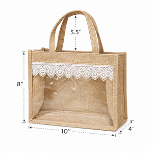 Bolsa de Regalo de Yute Natural con Ribete de Encaje, Cesta de Almacenamiento Transparente Ecológica con Asa - Product Image 4