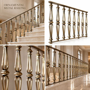 Rampe d'escalier en métal doré vintage de qualité supérieure avec des détails de balustres allongés pour des intérieurs classiques et majestueux - Product Image 4