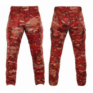 Pantalons de travail personnalisés à motif camouflage rouge, multi-poches, extensibles, vente en gros, vêtements sur mesure, OEM, pantalons décontractés - Product Image 4