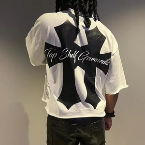 เสื้อยืดโอเวอร์ไซส์ทรงบ็อกซี่แบบสั่งทำพิเศษสำหรับผู้ชาย แขนกุด ไหล่ตก ผ้าฝ้าย 100% ขอบดิบ ไม่หดตัว - Product Image 3