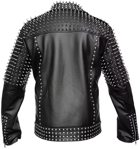 Men's Punk Style Leather Motorcycle <b>Jacket</b> With Rivets And Spikes Turn-down Collar Zipper Closure Autumn Plus Size - Product Image 6