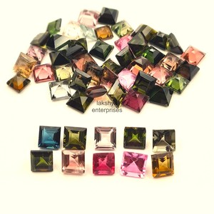 Pierres précieuses naturelles multi-tourmalines, taille carrée, facettées, calibrées, 7 mm, pour la fabrication de bijoux, vente en gros, fournitures en vrac - Product Image 2