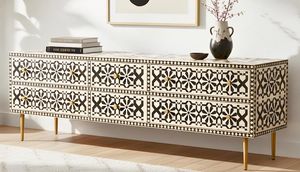 Mesa Consola Hecha a Mano con Incrustaciones de Hueso, Ecológica, Estilo Tradicional, Diseño Floral, Muebles para Sala de Estar, Dormitorio, Apartamento, Hoteles - Product Image 4