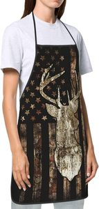 Retro Deer Head American Flag <b>Bib</b> <b>Apron</b> Woven Textile Machine Washable For Cooking Daily Use - Product Image 3