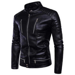 Blouson moto homme slim en cuir, col montant, brodé, imperméable, design personnalisé, collection hiver 2026, le plus vendu - Product Image 5