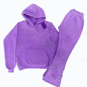 Conjunto de Sudadera con Capucha y Pantalones Deportivos de Felpa Azul Sólido para Hombre, Talla Grande, Ropa Casual de Otoño, 100% Algodón Tejido - Product Image 6