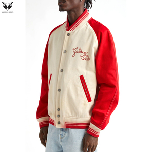 Red and White Varsity Jacket Men Custom Embroidery Golden Club Letterman Jacket Soft Fleece Bomber Jacket Casual Sports Wear - Product Image 3