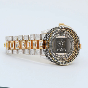 นาฬิกา VANA JEWELS ประดับเพชรโมอิสซาไนต์เต็มเรือน สองสี สำหรับผู้ชาย ตัวเรือนสแตนเลสทรงกลม ระบบควอตซ์ อนาล็อก หรูหรา แฟชั่น - Product Image 6