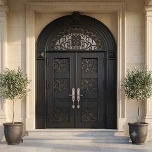 Royal Luxury Traditional Wrought Iron Entry Door Arched Design <b>Swing</b> Style Exterior Metal Double Doors Anti Theft Water - Product Image 2