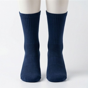 <b>Crew</b> <b>Socks</b> Solid Navy Blue Knitted Cotton Breathable Daily Wear Adult Autumn Casual <b>Socks</b> - Product Image 1