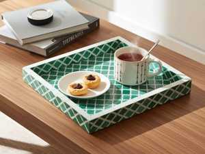 New Arrival Eco Friendly Handmade <b>Plastic</b> Tray with Mother Pearl Inlay Bone Food Serving Home Decorative Ramadan Serving Tray - Product Image 1