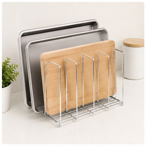 Steel Pan Organizer <b>Rack</b> for <b>Kitchen</b> Cabinet and Pantry <b>Storage</b> Metal Wire Holder for Skillets Frying Pans and Cutting Boards - Product Image 5