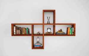 Estante Flotante de Madera con Diseño de Cubos Intersectados, Moderno, para Montar en la Pared, Negro y Azul, de Múltiples Niveles, con Caja de Exhibición - Product Image 4
