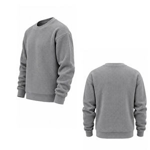<b>Men</b> Waffle Knit Sweatshirt Casual Crew Neck Long Sleeve Textured Pullover <b>Thermal</b> <b>Top</b> Custom OEM Sportswear Manufacturer Factory - Product Image 6