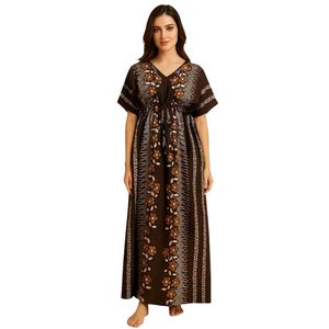 Chemise de nuit longue pour femme à imprimé floral, col en V, manches courtes, 100% coton, brodée, vêtements de nuit décontractés - Product Image 1