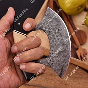UA Supplies Hand Forged Damascus Steel OEM Customized Alaskan Ulu Chef Knife <b>Meat</b>/vegetable <b>Mincer</b> Bone Handle Ambidextrous - Product Image 3
