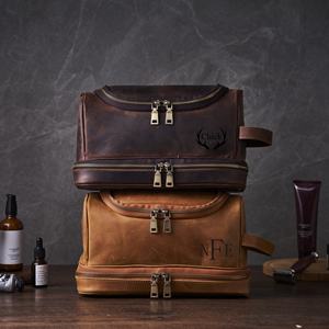 Genuine Leather Toiletry Bag Travel Kit <b>Men</b> Shaving Organizer Waterproof Cosmetic Case <b>Pouch</b> LTB-0101 - Product Image 2