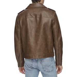 Men's Brown Genuine <b>Leather</b> Moto <b>Jacket</b> Turn-down Collar Zipper Closure Regular Fit Solid Color <b>Jacket</b> Available For Online Sale - Product Image 6