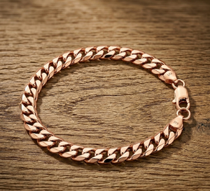 Bracelet et collier chaîne gourmette cubaine 8 mm avec saphir serti clos |   Argent sterling |   Fermoir à ressort |   Plaqué or rose |   Cadeau - Product Image 5