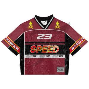 เสื้อเจอร์ซีย์กีฬาตาข่ายสไตล์วินเทจ พิมพ์ลายโลโก้ตามสั่ง เสื้อยืดสตรีทแวร์ตามความต้องการของลูกค้า - Product Image 4