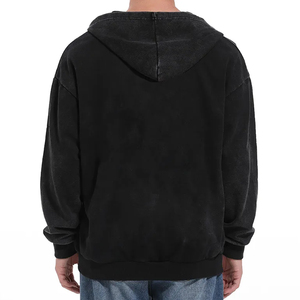 Men's Acid Wash Zip Up Hoodie <b>Oversized</b> <b>Vintage</b> Streetwear Long Sleeve Zipper <b>Sweatshirt</b> - Product Image 3