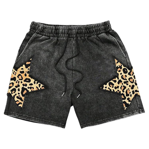 New Custom Black Acid Wash Shorts Vintage Distressed Sweat Shorts Star Graphic Applique Embroidery Custom Street Wear Shorts - Product Image 5