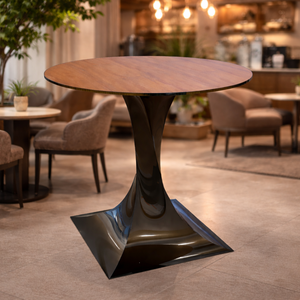 Table à manger ronde moderne avec plateau en bois et base en métal, mobilier écologique pour la maison, design contemporain - Product Image 1