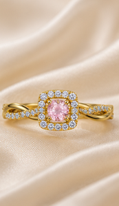 925 Sterling Silver Gold Plated <b>Pink</b> Morganite CZ Halo Ring Twisted Infinity Band Engagement Ring Fine Jewelry for Women - Product Image 3