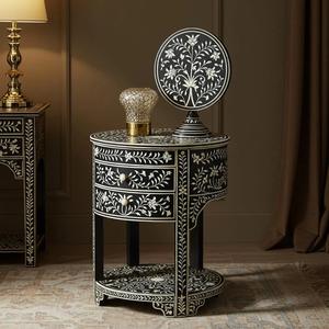 Mesa de Cajones con Incrustaciones de Hueso de ILAHI, Diseño Moderno con Detalles de Ágata, Almacenamiento de Tres Niveles, Mueble Portátil para el Hogar - Product Image 4