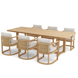 Luxury Style Dining Set Rectangular Slatted <b>Table</b> 6 Cushioned with Teak Wooden Frame Material for Home Decoration - Product Image 2