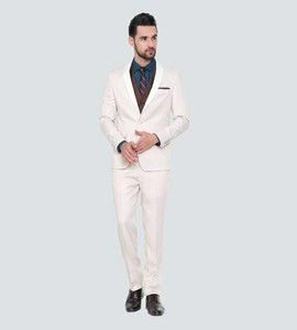 Costume d'affaires blanc pour homme, simple boutonnage, 100 % polyester, infroissable, style britannique, col cranté, coupe droite - Product Image 1