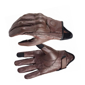 Guantes de Motociclismo de Cuero Vacuno Marrón para Hombre, Compatibles con Pantalla Táctil, Cierre de Velcro - Product Image 4