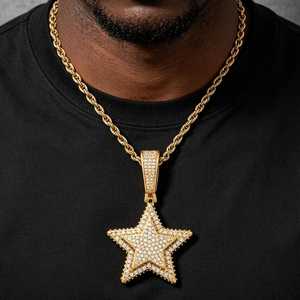 Pendentif étoile à cinq branches de luxe avec diamants Moissanite taille baguette, en argent sterling, style Hip Hop glacé - Product Image 2