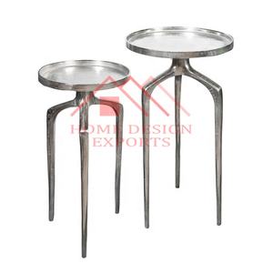 Juego de 2 mesas laterales de aluminio para sala de estar, muebles - Product Image 3