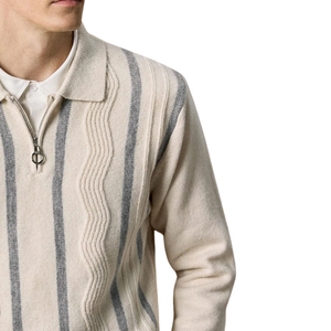 Pull en maille pour homme à col zippé, manches longues, rayé, avec poignets côtelés, décontracté, pour l'hiver - Product Image 3
