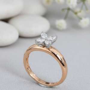 แหวนเพชรทรงมาร์คีส์รูปดอกไม้สุดหรูสำหรับผู้หญิง ทองคำแท้ 14K ของขวัญวันครบรอบสำหรับคนรัก - Product Image 5