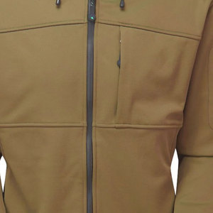 Men's Khaki Hooded <b>Fleece</b> <b>Jacket</b> With Zipper Closure Windproof Casual Style Autumn Wear Polyester Shell Regular Fit - Product Image 2
