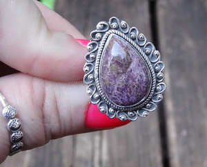Anillo de Charoite Natural de Plata de Ley 925, joyería de plata hecha a mano Bohemia, regalo de fiesta de cumpleaños para ella - Product Image 6