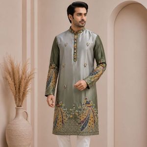 Kurta Daman de créateur, élégant et richement brodé, avec pyjama en coton Raymond, prix de gros par Royal Export - Product Image 5