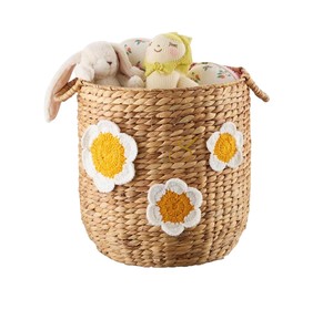 Cesta de Almacenamiento de Jacinto de Agua con Diseño de Flor de Margarita y Asas, Contenedor Organizador de Juguetes Floral Tejido, Cesto de Lavandería para Guardería - Product Image 2