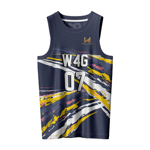 Uniformes de basket-ball réversibles sans manches pour hommes, col rond, logo imprimé sur le devant, 100% polyester, respirant, anti-transpiration - Product Image 2