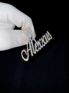925 <b>Silver</b> Custom Cursive Name Pendant Heart Bail <b>Initial</b> Big Moissanite Diamond <b>Necklace</b> Trendy Valentines Day Gift Jewelry - Product Image 3
