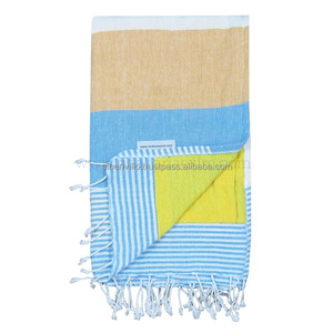 Serviette Fouta en coton tissé éponge de qualité supérieure, séchage rapide, écologique, compressée, à rayures, pour la plage, le spa et la salle de bain - Product Image 6
