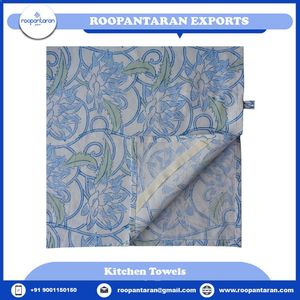 ผ้าเช็ดครัวลายดอกบัวสีน้ำเงินคลาสสิก พิมพ์ลายด้วยมือบนผ้าฝ้าย ขนาด 50x70 ซม. ผ้าทำความสะอาดอเนกประสงค์ รุ่นใหม่มาแรง - Product Image 5