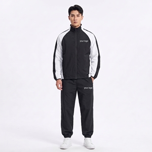 Conjunto de chándal unisex de nailon estructurado con cremallera media, ribetes reflectantes y cortavientos estilo streetwear personalizado - Product Image 2