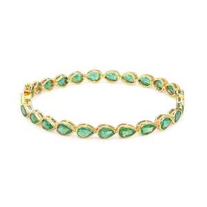 Natural Vintage Style Pear Emerald Charm <b>Bracelet</b> 925 Sterling Silver 14K Gold Plated Luxury Fine Jewelry Gift - Product Image 1