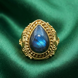 Vintage Blue Fire Labradorite <b>Ring</b> 925 Sterling Silver Rose & Yellow Gold Plated Handmade Boho <b>Statement</b> <b>Ring</b> Women Jewelry Gift - Product Image 3