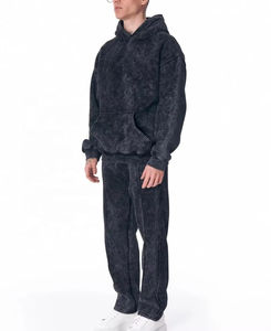 Ensemble de survêtement unisexe vintage 2026 pour homme, avec sweat à capuche et pantalon, orné de strass, délavé à l'acide, respirant, coupe oversize, fermeture éclair intégrale, personnalisé, en tissu épais - Product Image 4