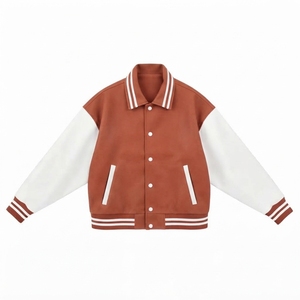 Veste universitaire unisexe en PU, couleur unie, col rabattu, manches régulières, style preppy, vêtement d'automne - Product Image 1